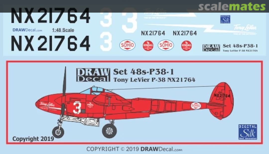 Boxart Tony LeVier P-38L NX21764 48-P38-1 Draw Decal