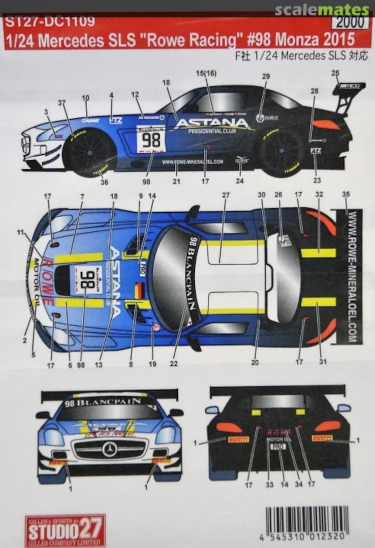 Boxart Mercedes SLS "Rowe Racing" #98 Monza 2015 (for Fujimi) ST27-DC1109 Studio27