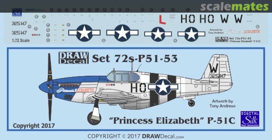 Boxart "Princess Elizabeth" P-51C 72-P51-53 Draw Decal