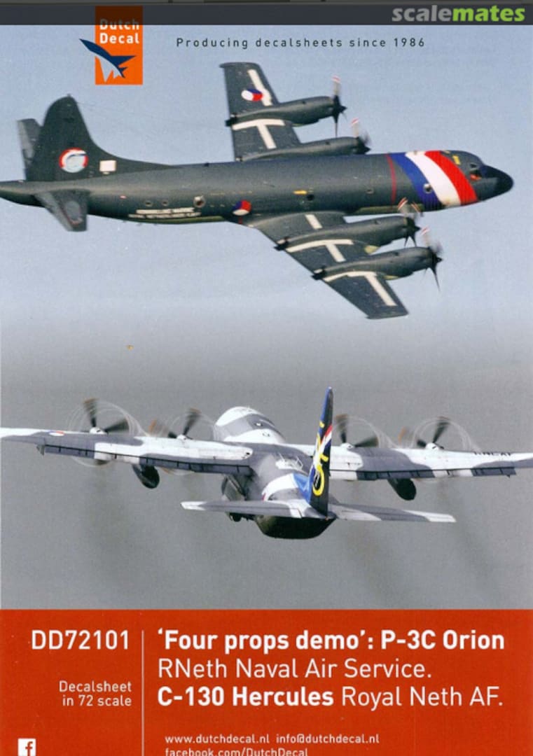 Boxart 'Four props demo': P-3C Orion RNeth Naval Air Service. C-130 Hercules Royal Neth AF. 2022 DD72101 Dutch Decal