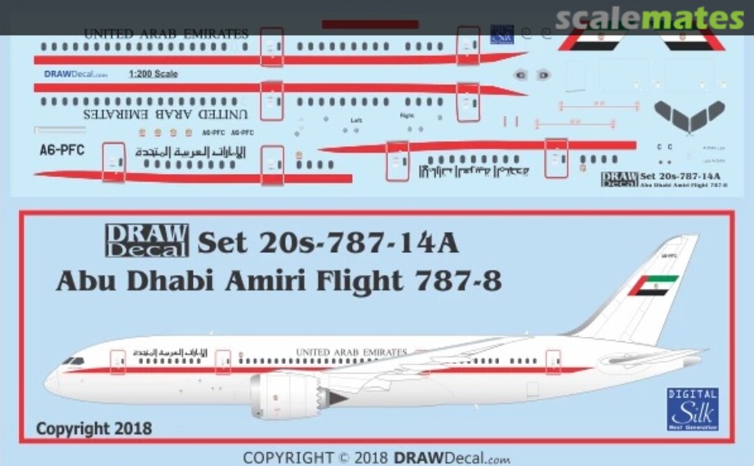 Boxart UAE Amiri Flight 787-8 Dreamliner A6-PFC 20-787-14A Draw Decal