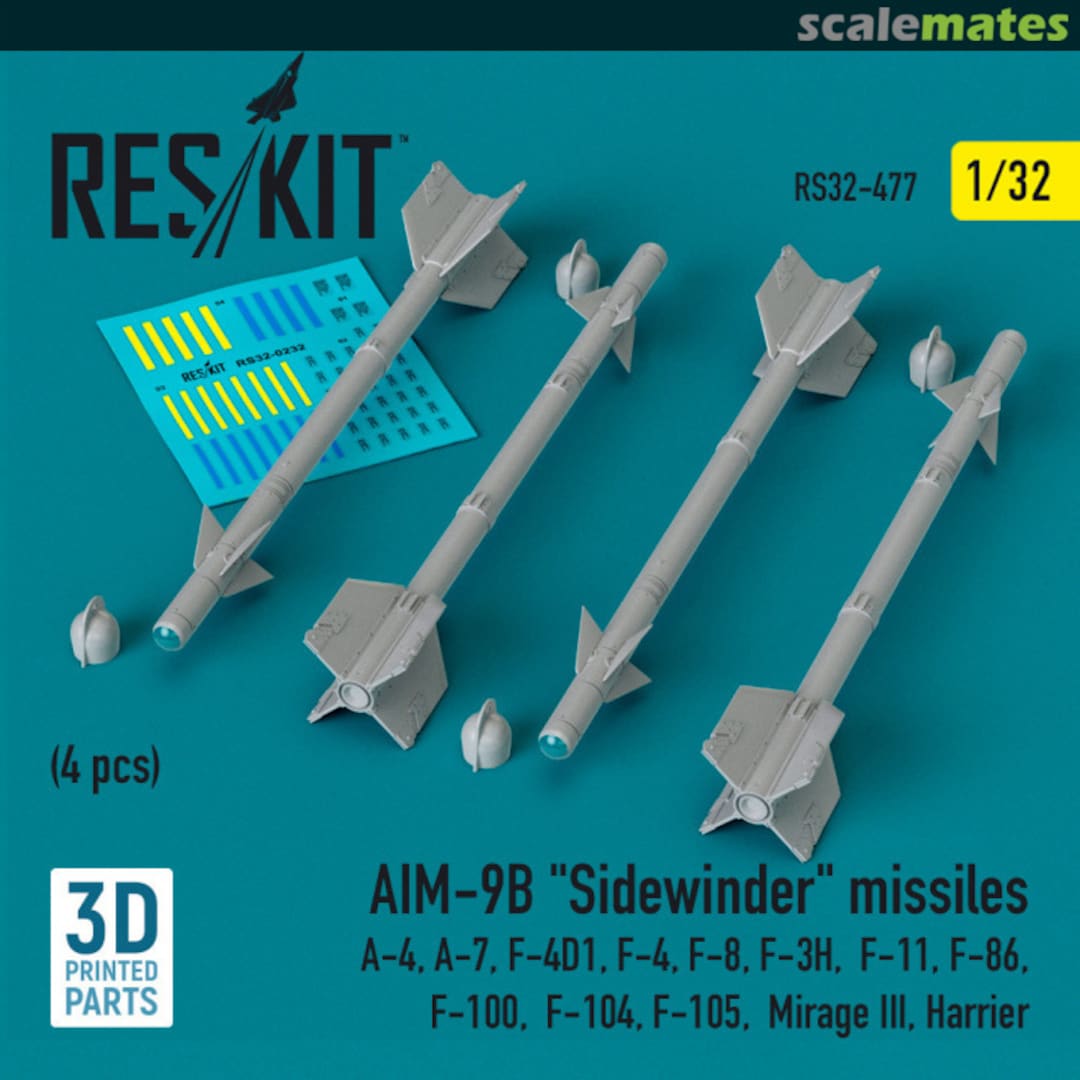 Boxart AIM-9B Sidewinder missiles (4 pcs) (3D Printed) RS32-0477 ResKit