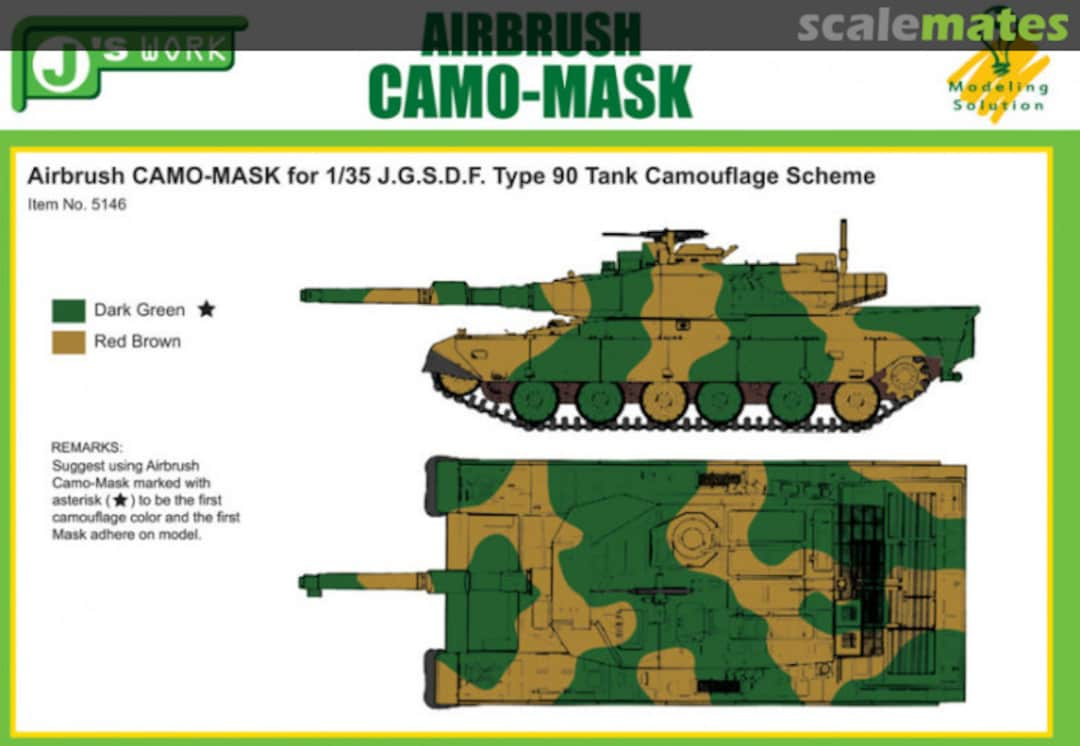 Boxart Airbrush Camo-Mask for 1/35 JGSDF Type 90 Tank Camouflage Scheme PPA5146 J's Work