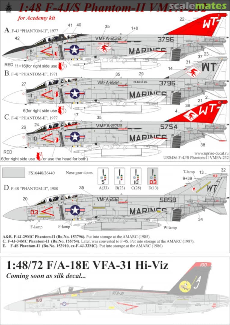 Boxart F-4J/S Phantom-II VMFA-232 URS486 UpRise Decal Serbia