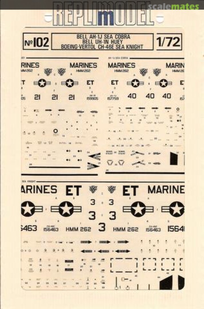 Boxart Bell AH-1J Sea Cobra, UH-1N Twin Huey, CH-46F Sea Knight 72-102 Replimodel