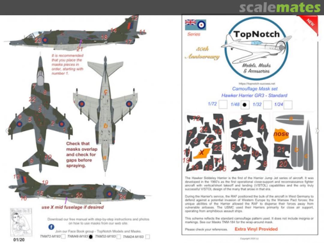 Boxart Camouflage Mask Set for Hawker Harrier GR.3 - Standard TNM72-M183 TopNotch