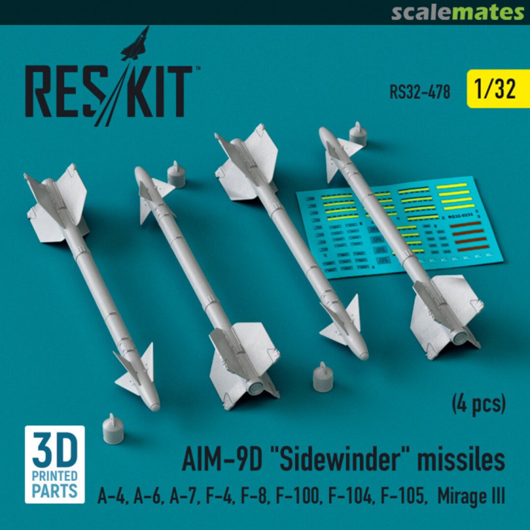 Boxart AIM-9D Sidewinder missiles (4 pcs) (3D Printed) RS32-0478 ResKit