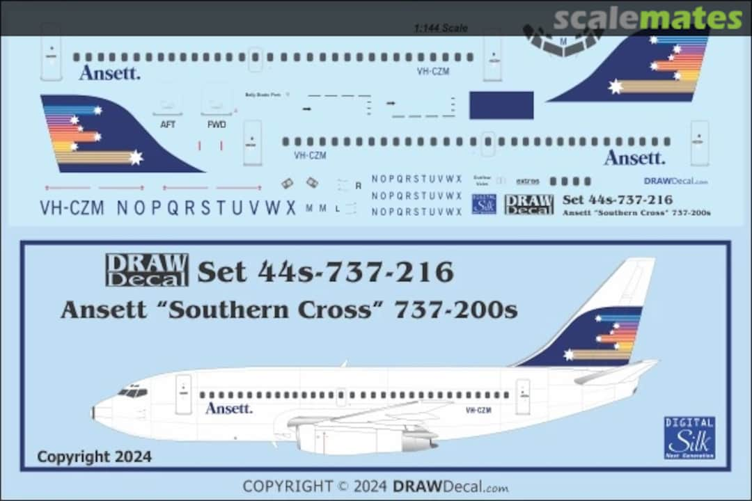 Boxart Ansett “Southern Cross” 737-200s 44-737-216 Draw Decal