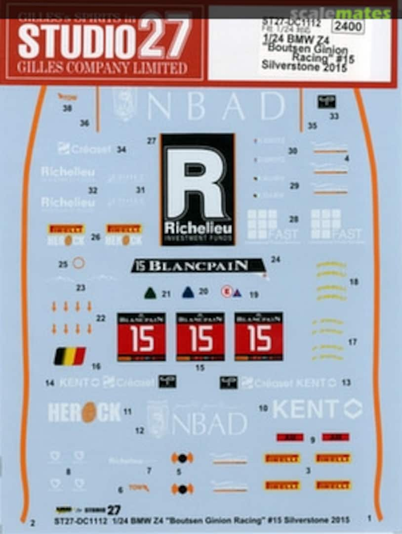 Boxart BMW Z4 "Boutsen Ginion Racing" #15 Silverstone 2015 (for Fujimi) ST27-DC1112 Studio27