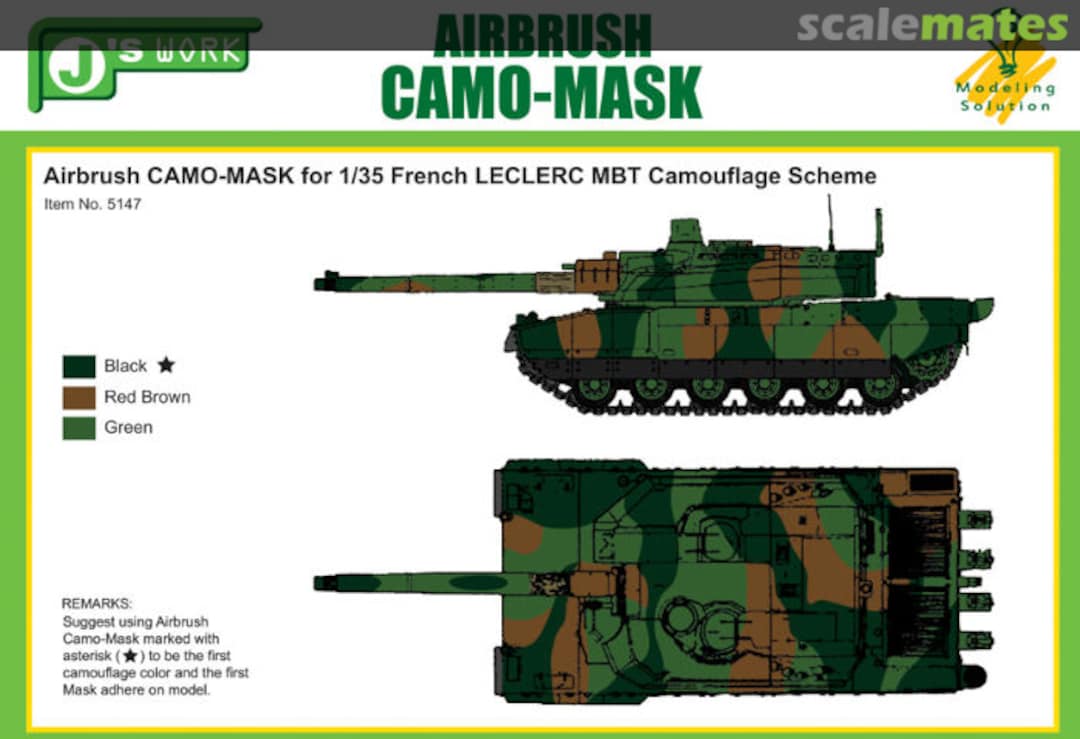 Boxart Airbrush Camo-Mask French Leclerc MBT Camouflage Scheme PPA5147 J's Work