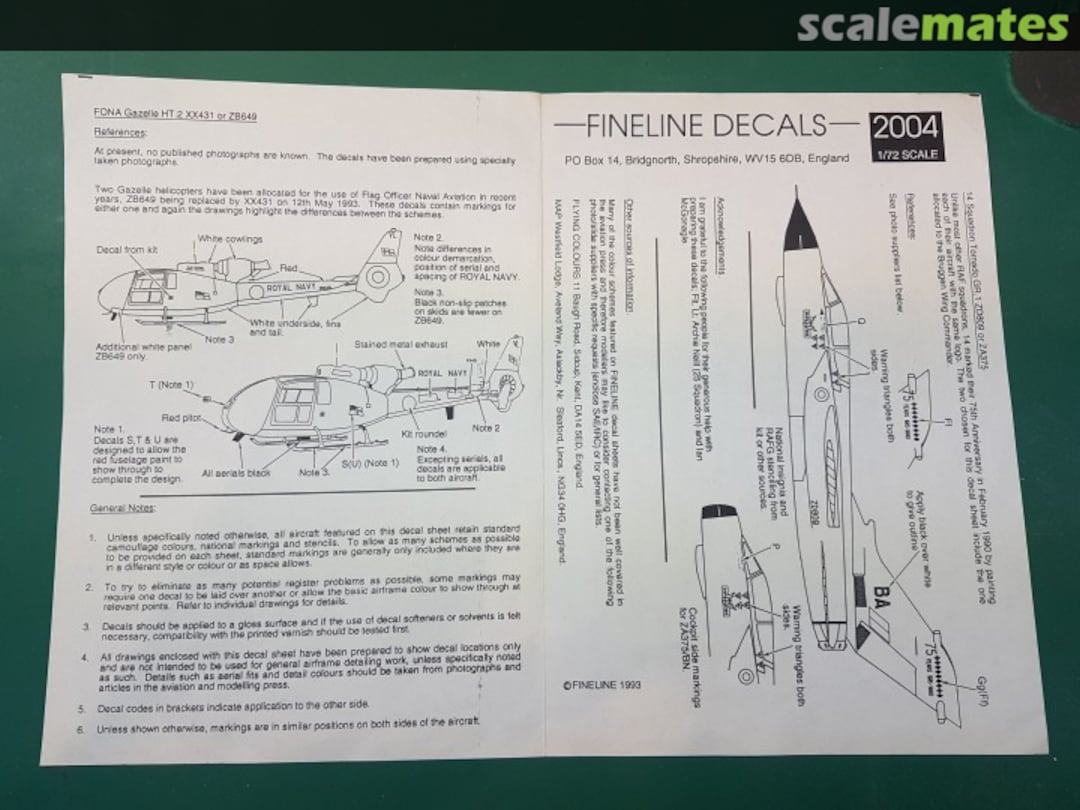 Boxart Westland Gazelle HT.2, Panavia Tornado, Blackburn Buccaneer 2004 Fineline Decals