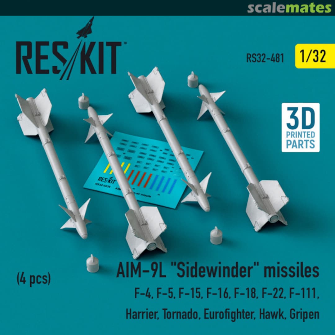 Boxart AIM-9L Sidewinder missiles (4 pcs) (3D Printed) RS32-0481 ResKit