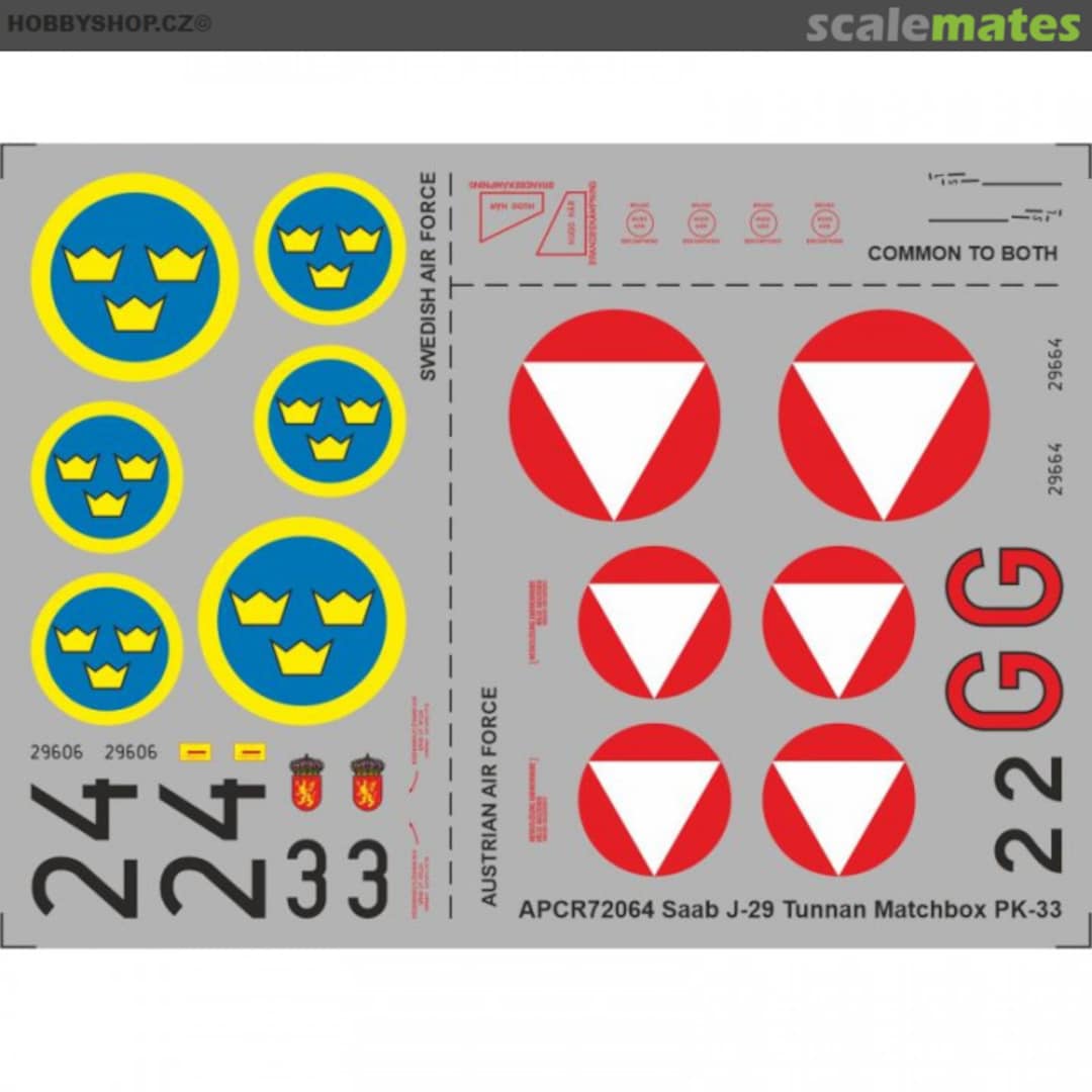 Boxart Saab J-29 Tunnan Matchbox PK-33 APCR72064 APC Decals