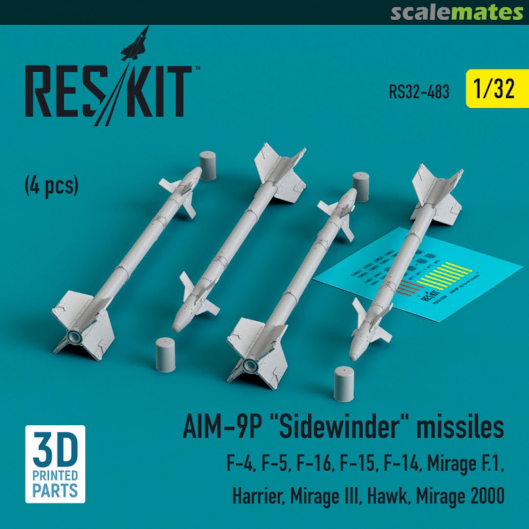 Boxart AIM-9P Sidewinder missiles (4 pcs) (3D Printed) RS32-0483 ResKit