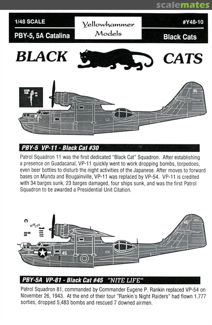 Boxart PBY-5, 5A Catalina Black Cats Y48-10 Yellowhammer Models