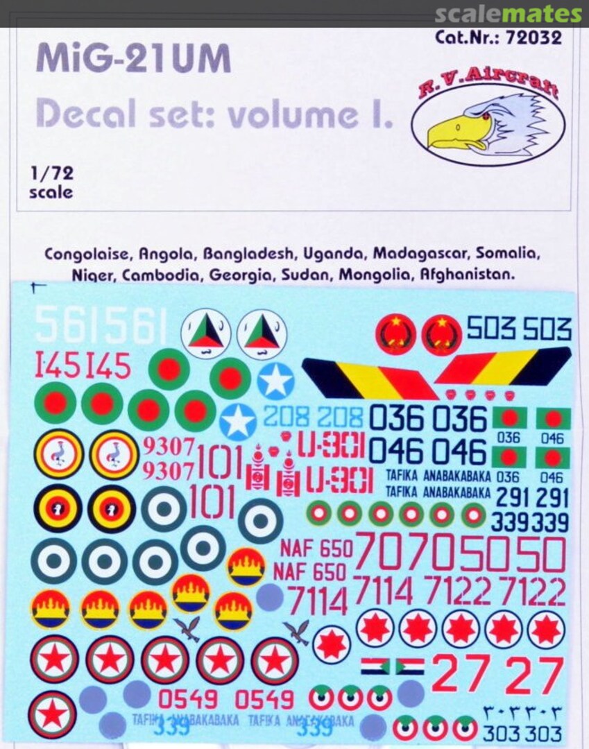 Boxart MiG-21UM Decal set RV72032 R.V.Aircraft