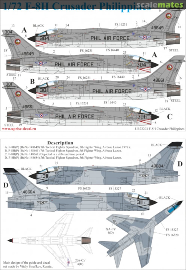 Boxart F-8H Crusader Philippines with stencils UR72203 UpRise Decal Serbia