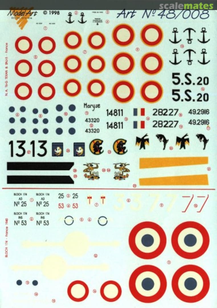 Boxart North American T-6G, SNJ-4 & Bloch MB174 48/008 Model Art Decal System