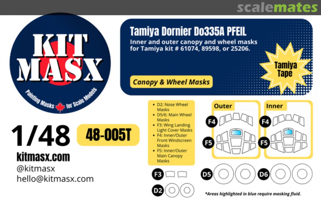 Boxart Dornier Do 335A PFEIL, canopy & wheel masks 48-005T Kit Masx