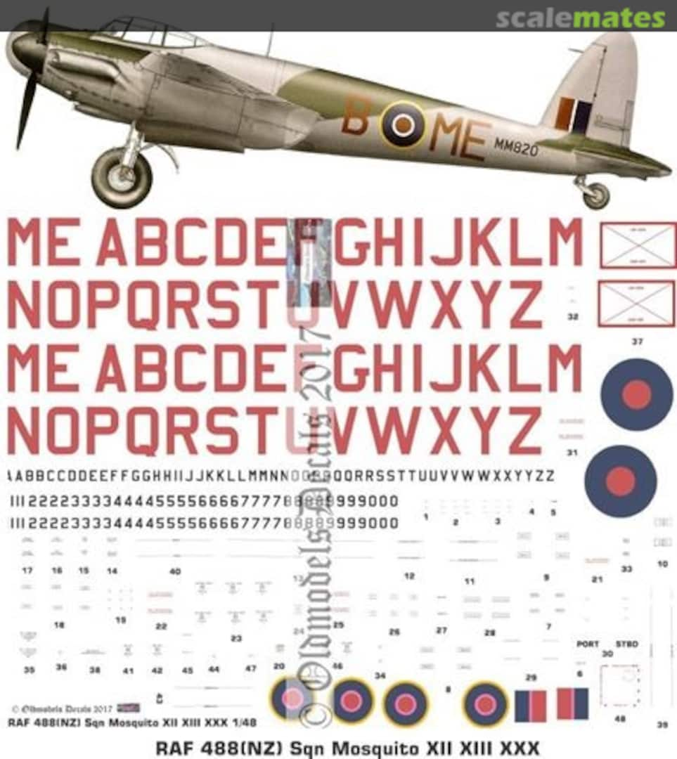 Boxart RAF 488(NZ) Sqn Mosquitos XII XIII XXX OMD0752 Oldmodels Decals