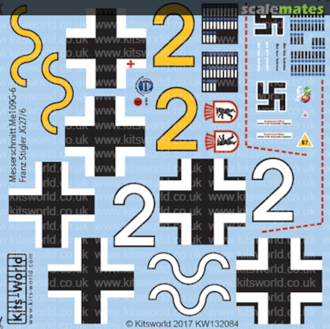 Boxart Messerschmitt Me 109G-6 JG/27/6 Pilot Franz Stigler - Yellow 2 KW132084 Kits-World