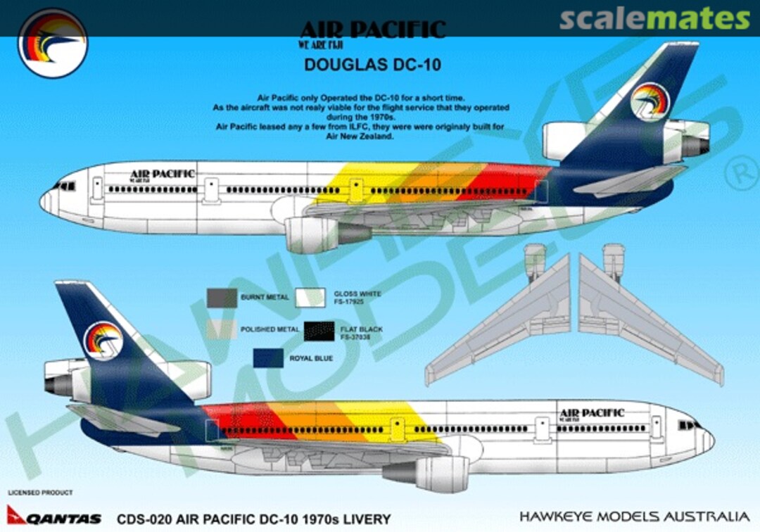 Boxart Air Pacific, Douglas DC-10, 1970s - 1980s CDS-020 Hawkeye Models