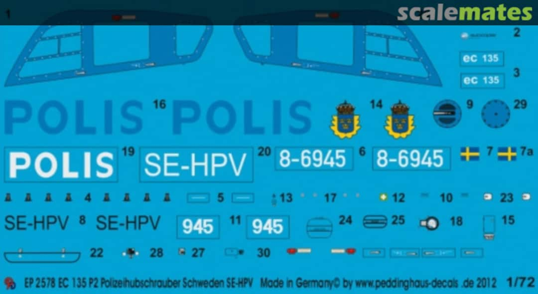 Boxart EC 135 P2 Polizeihubschrauber Schweden SE-HPV EP 2578 Peddinghaus-Decals