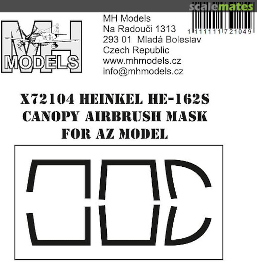 Boxart Heinkel He-162S Canopy Airbrush Mask X72104 MH Models