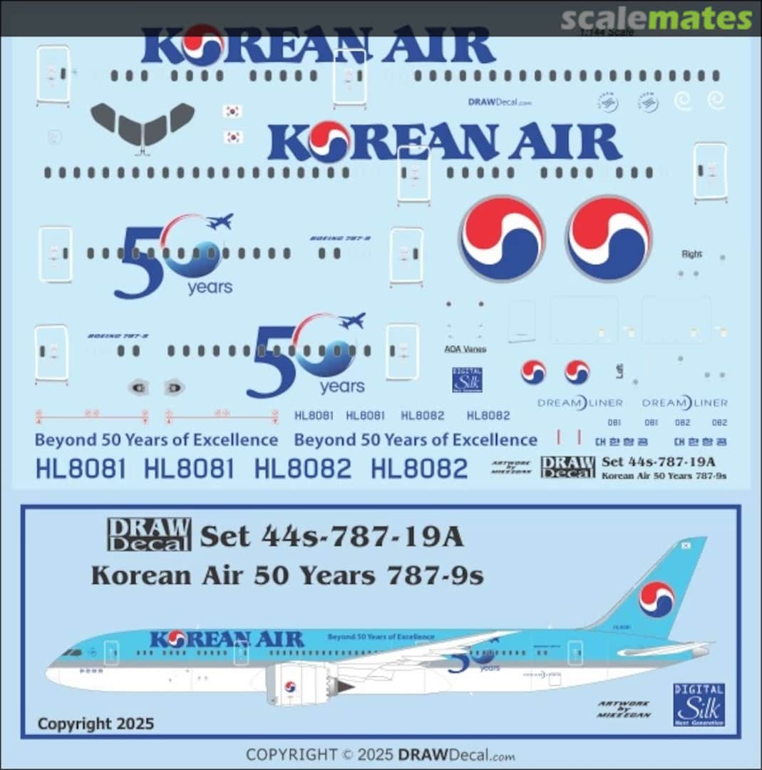 Boxart Korean Air 50 Years 787-9 Dreamliners 44-787-19A Draw Decal