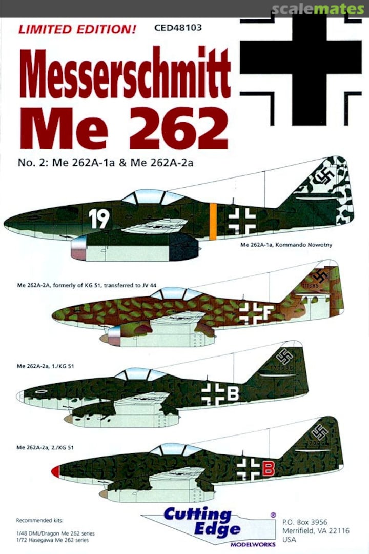 Boxart Messerschmitt Me 262 CED48103 Cutting Edge Modelworks