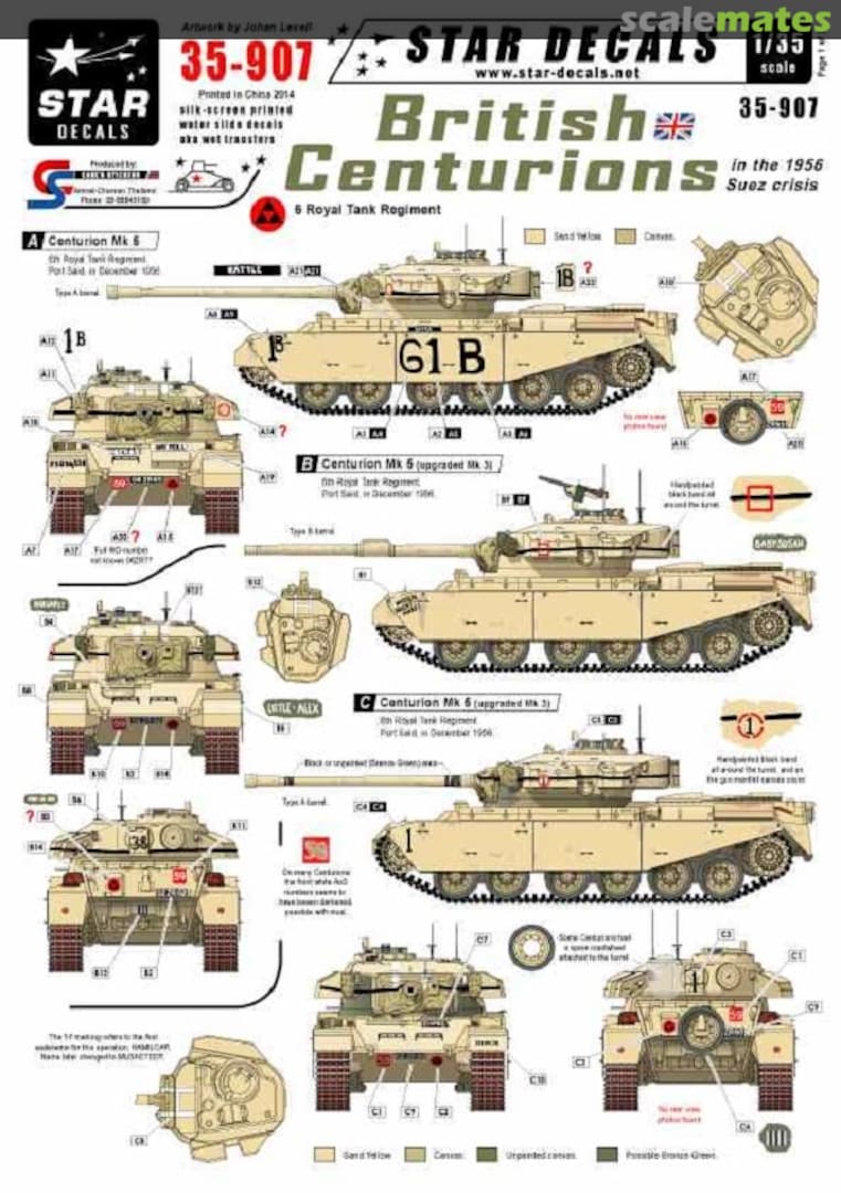 Boxart British Centurions in the 1956 Suez Crisis 6 Royal Tank Regiment 35-907 Star Decals