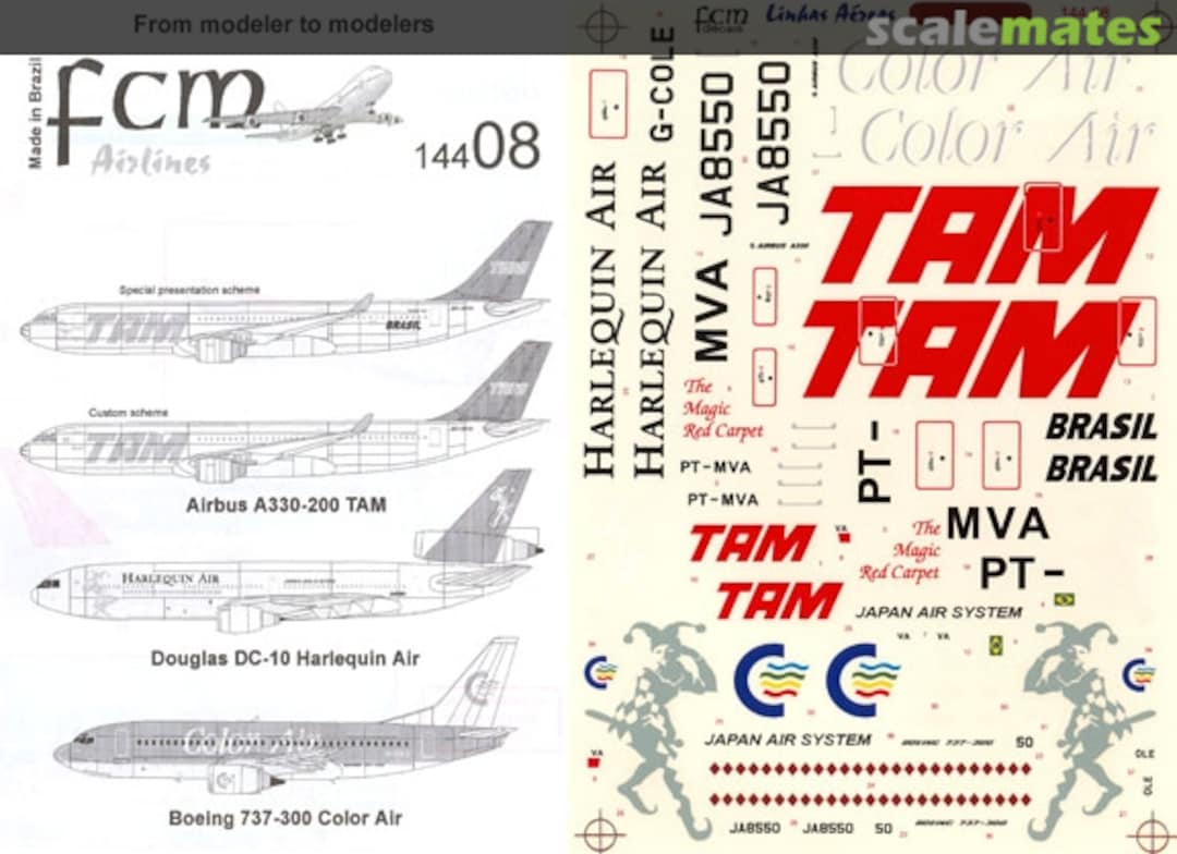 Boxart Airlines: TAM A330-200 (x2); Harlequin DC-10-40; Color Air 737-300 144-08 FCM