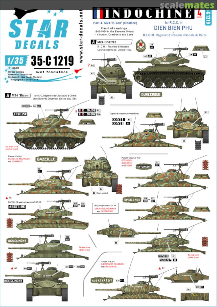 Boxart Indochine # 4. M24 "Bison" (Chaffee) 35-C1219 Star Decals