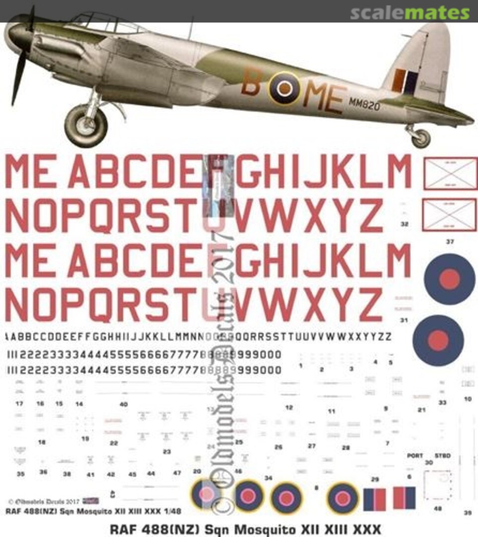 Boxart RAF 488(NZ) Sqn Mosquitos XII XIII XXX OMD0755 Oldmodels Decals