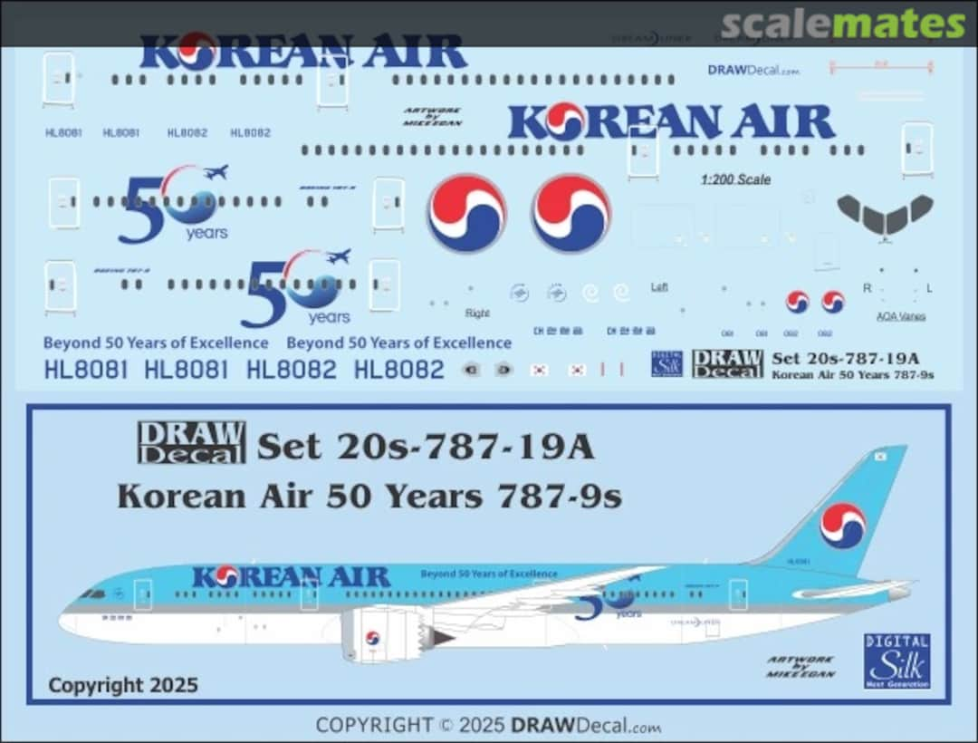 Boxart Korean Air 50 Years 787-9 Dreamliners 20-787-19A Draw Decal