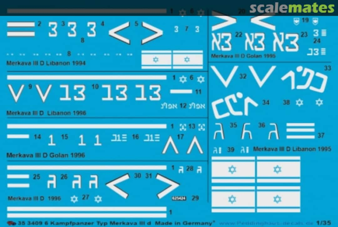 Boxart 6 Kampfpanzer Typ Merkava III D 35 3409 Peddinghaus-Decals