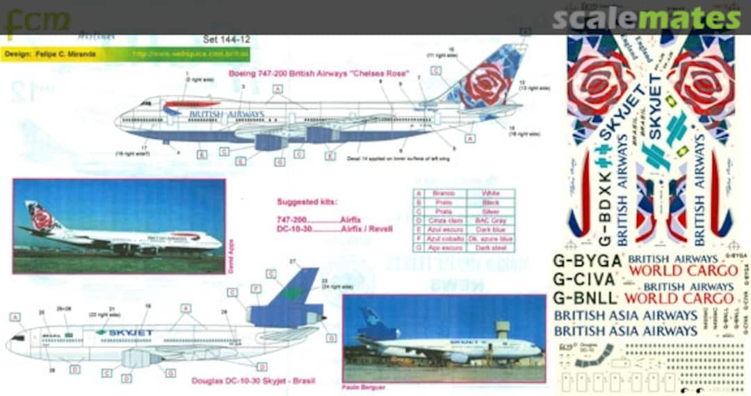 Boxart Airlines: British Airways 747-200/400 Chelsea Rose; SkyJet DC-10-30 144-12 FCM