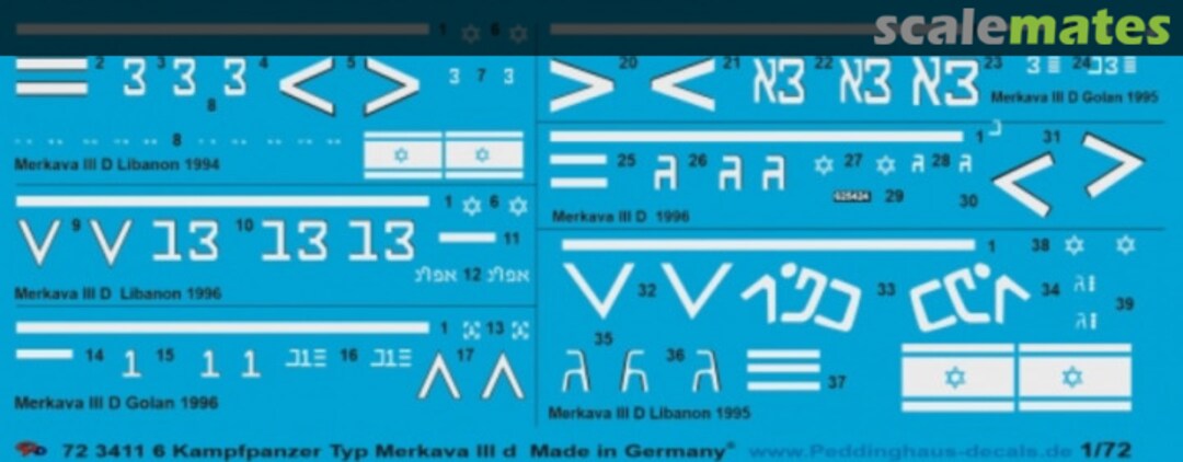 Boxart 6 Kampfpanzer Typ Merkava III D 72 3411 Peddinghaus-Decals