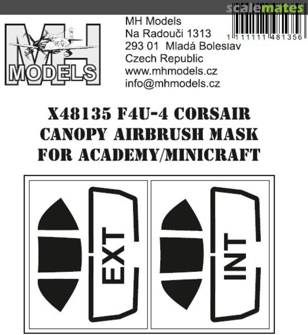 Boxart F4U-4 Corsair Canopy Mask X48135 MH Models