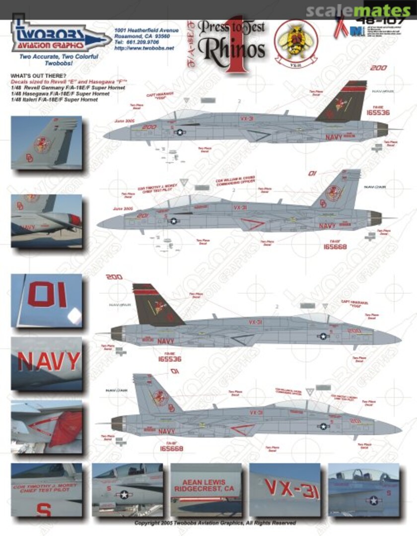 Boxart F/A-18E/F VX-31 Press to Test Rhinos #1 48-107 TwoBobs Aviation Graphics