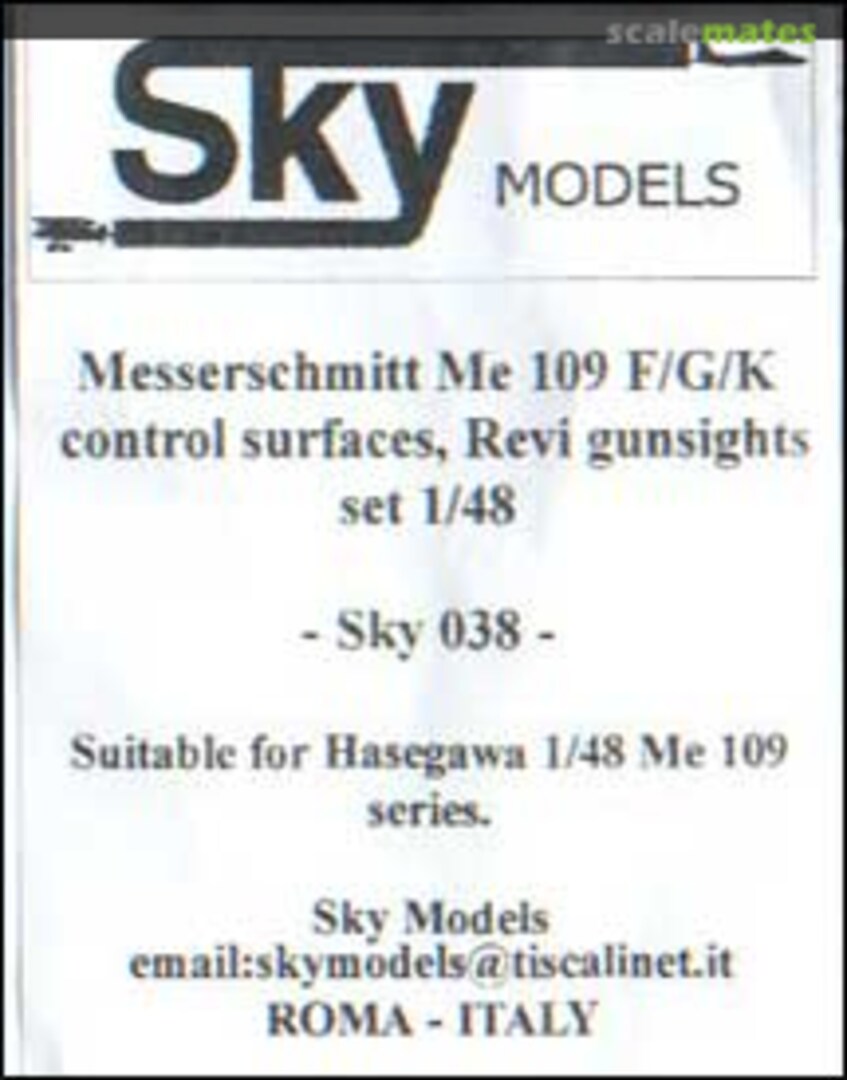 Boxart Me.109 F/G/K Flying Controls and Gunsight set SKY038 Sky Models