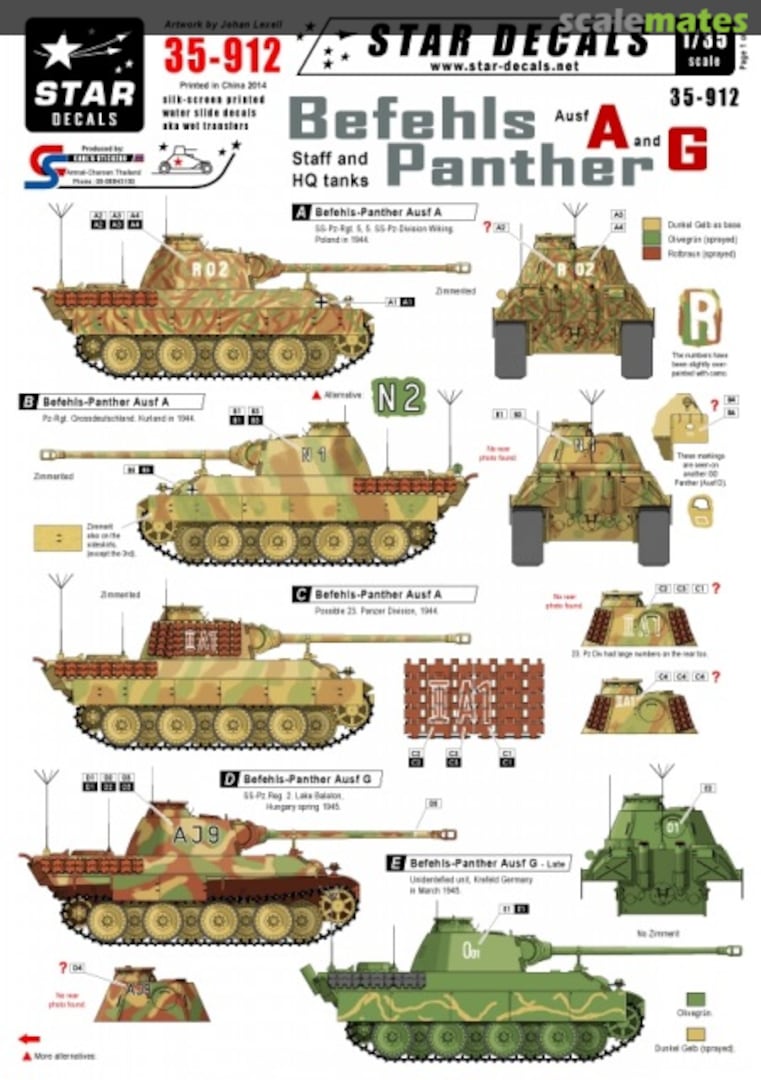 Boxart Befehls Panther Ausf A and G 35-912 Star Decals