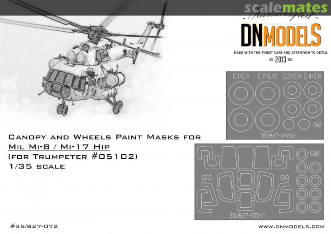 Boxart Mil Mi-8 / Mi-17 Paint Mask Set - Canopy, Windows & Wheels 35/827-072 DN Models