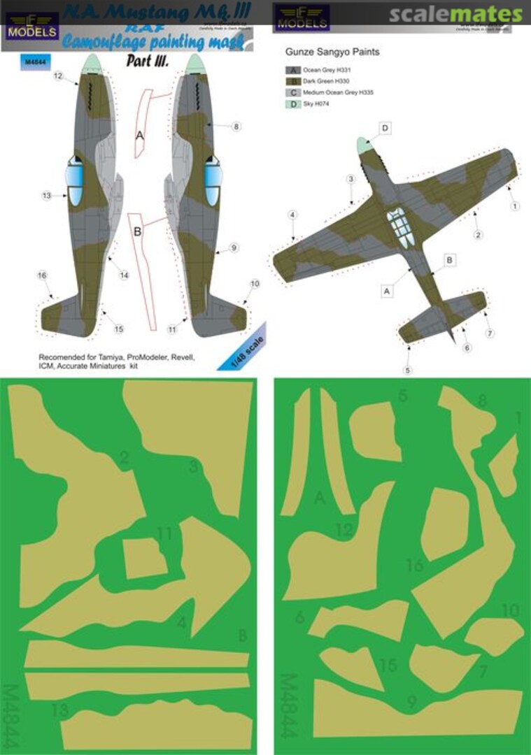 Boxart N.A. Mustang Mk.III - RAF Pt.3 Camouflage Painting Mask M4844 LF Models