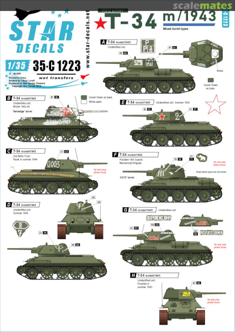 Boxart Red Army T-34 m/1943 35-C1223 Star Decals