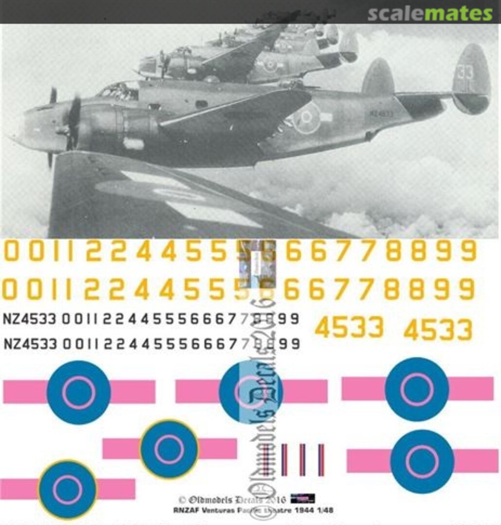 Boxart RNZAF Lockheed Ventura Pacific theatre 1944 OMD1044 Oldmodels Decals