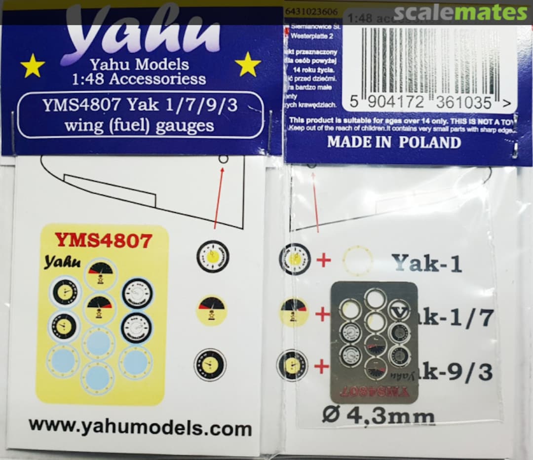 Boxart Yak-1/7/9/3 wing (fuel) gauges YMS4807 Yahu Models