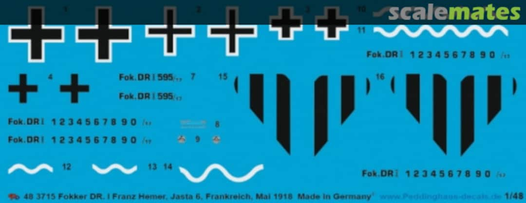 Boxart Fokker DR.I Franz Hemer, Jasta 6, Frankreich, Mai 1918 48 3715 Peddinghaus-Decals