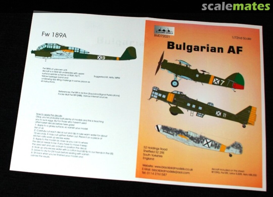 Boxart WW2 Bulgarian Air Force BMD72021 Blackbird Models