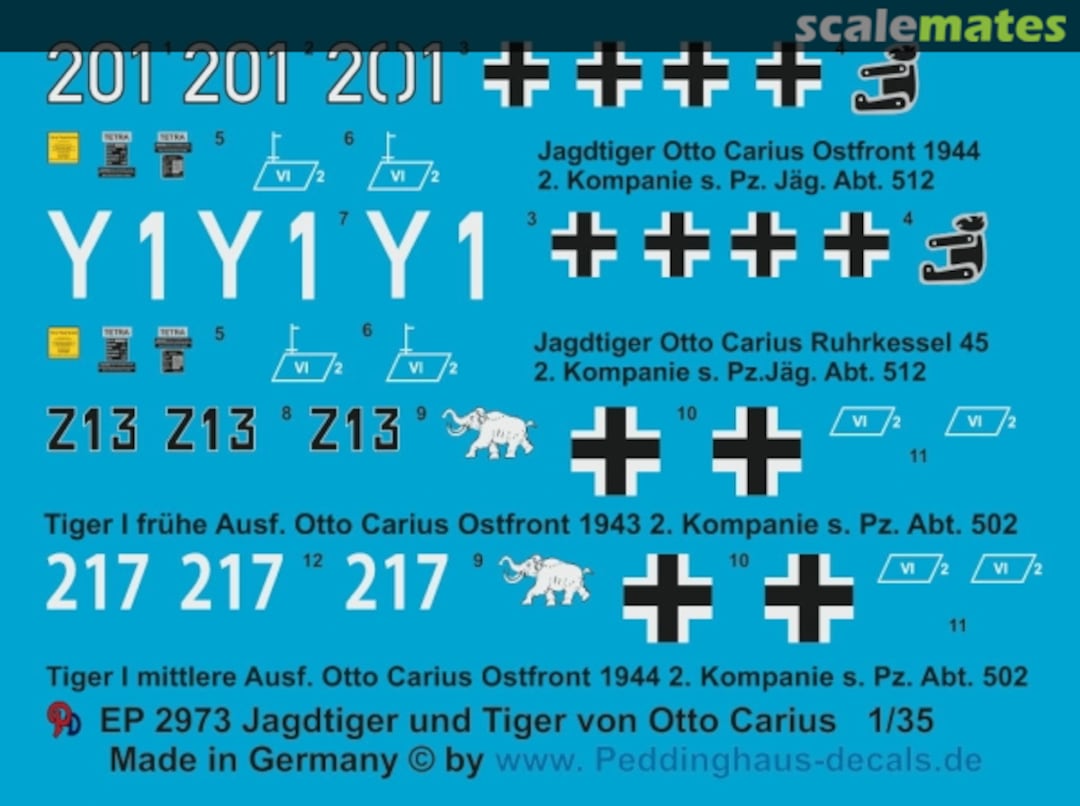 Boxart Jagdtiger und Tiger Otto Carius 35 2973 Peddinghaus-Decals